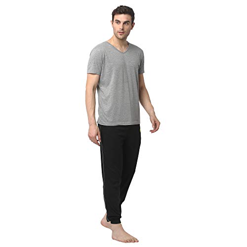 Image of Mack Jonney Cotton Blend Night Suit Co-ord Set for Men with V-Neck Half Sleeve T-Shirt and Track Pant-VJ-MNS-TTP-GROUP14