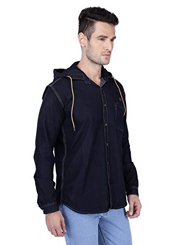 Image of Kuons Avenue Men's Denim Hooded Casual Shirt | Full Sleeve | Regular Fit | Hooded Collar - Stylish Everyday Wear