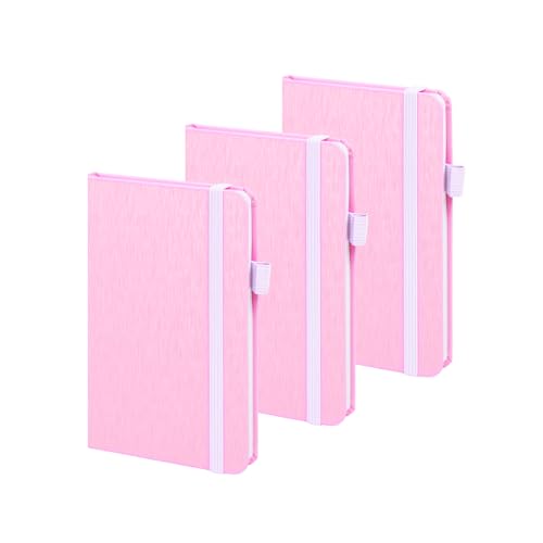 ONAVIA A6 Libreta Pequeña de Viaje Rayado, Cuaderno Pequeña de Bolsillo, 160 páginas de Tapa Dura, Classic Libreta, Diario Premium Lineas de notas con Bucle de Lápiz, 9.6 x 14.5 cm, 3 Piezas (Rosa)