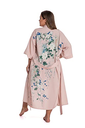 Image of Applesauce - 808V - Plus Size Women's Kimono Long Robe - Vintage Floral (One-Size fits most US 1X 2X 3X)