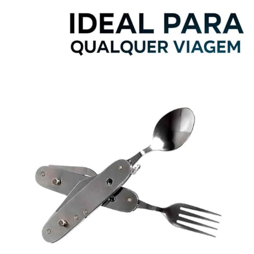 Kit Talher Retrátil Inox 6 Em 1 Garfo Faca Colher Abridor Latas Para Camping Trilha Marmita Passeio