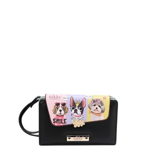 Nicole Lee NIKKY Small Bifold Wallet, Vegan Leather, 8 Card Slots, Wristlet Strap (BEST BUDDIES)