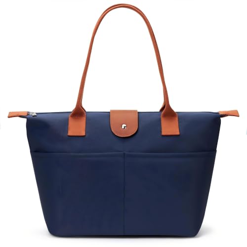 Image of Tote Bag for Women, Casual Hobo Bag Vegan Leather Top-Handle Purse Foldable Shoulder Nylon Zipper Handbag