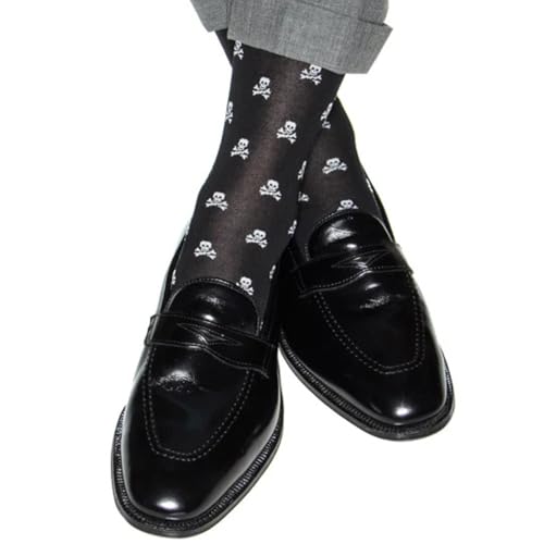 Trafalgar Men's Rodger Skull and Cross Bones Over The Calf Mercerized Cotton Socks, Black3
