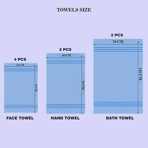 Image of Sulfar 100% Combed Cotton, 8 Pcs Towel Set - 2 Bath Towels (70 x 140 cm), 2 Hand Towels (40 x 70 cm) and 4 Face Towel (30 x 30 cm) (600 GSM, Pack of 8) Tender Peach