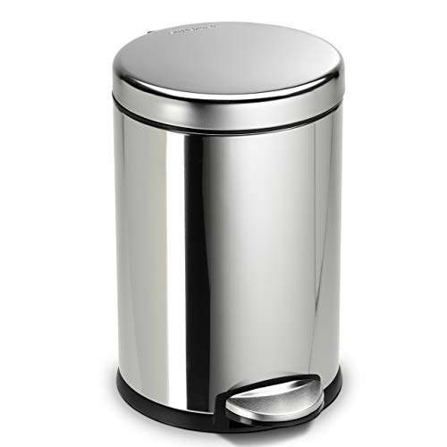 simplehuman, Polished Stainless Steel 4.5 Liter / 1.2 Gallon Round Bathroom Step Trash