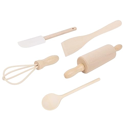 REDECKER Miniature Baking Essentials Starter Set: Handcrafted Untreated Beechwood Cooking Utensils - Real Cooking Set with Five Miniature-Sized tools - Ideal for Montessori Kitchen Cooking