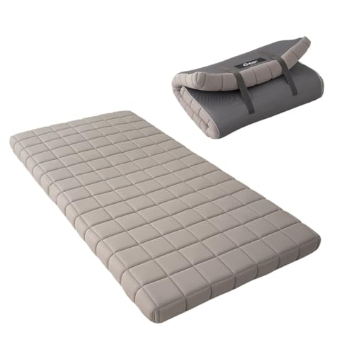 EMOOR Japanische 3-Lagen Urethan Futon-Matratze Dora 97 x 195 cm Grau, Rollbar Kompakt Lagerbar Tragbar Bodenschlaf Gästebett Tatami-Matte