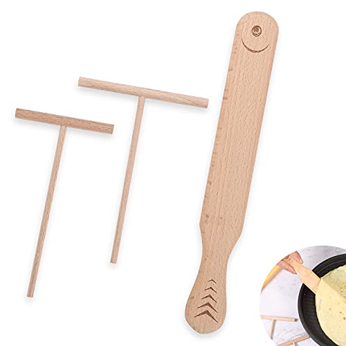 Wooden Crepe Spatula and spreaders Wooden Spatula Set Perfect Size to Fit Medium Crepe Pan 100% Natural Beechwood Crepe Spreader and Spatula for Cooking (Wood color)