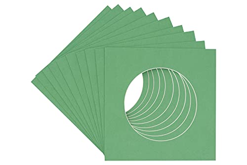 Turf Green Jade Acid Free 10x10 Circle Picture Frame Mat with White Core Bevel Cut for 6x6 Pictures - Fits 10x10 Frame - Pack of 25 Matboard Show Kits With Acid Free Backings & Clear Bags