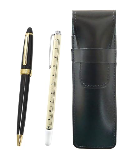 スリム牛革ペンケース黒 スライドメジャー指示棒とネオD-600ボールペンセット 黒 ASB-708W-600B-B