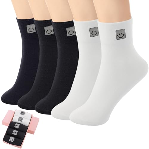 Image of HUGSWEET Cotton Soft Comfy Crew Ankle above Socks for Women Gift 5-10 Pairs | Colorful Casual Cute Funny Smiley Face Quarter Mini Crew Thin Socks, Elastic Lightweight Gifts for Women