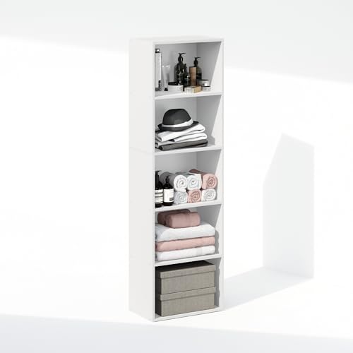 Image of Furinno Reed Closet Organizers and Storage, 5-Tier Closet Organizer, Open Shelf Closet Storage, for Wardrobe, Bedroom, Living Room, White