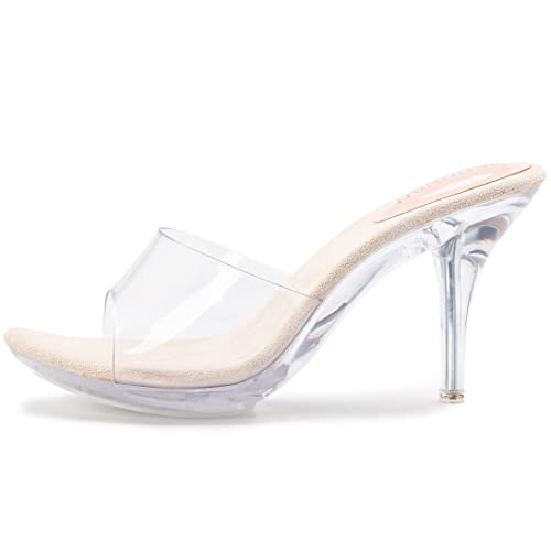 Image of NBUUNBU Silver Clear Heels For Women Dress Shoes Transparent Strap Sexy Stilletos Heels Open Toe High Silver Heeled Sandals Pump Mules
