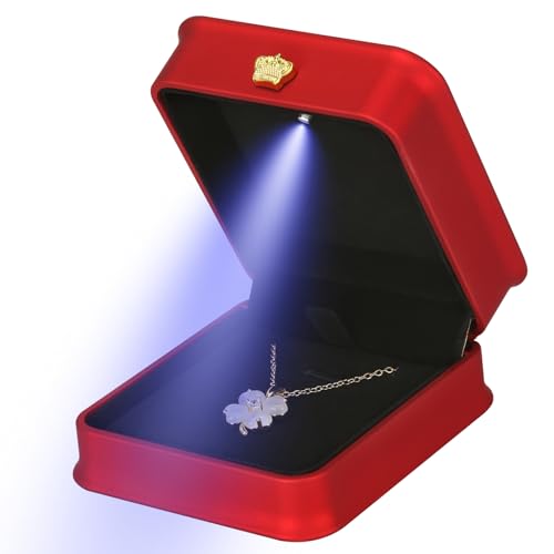 KUKUVR Necklace Pendant Gift Box with LED Light (Red)