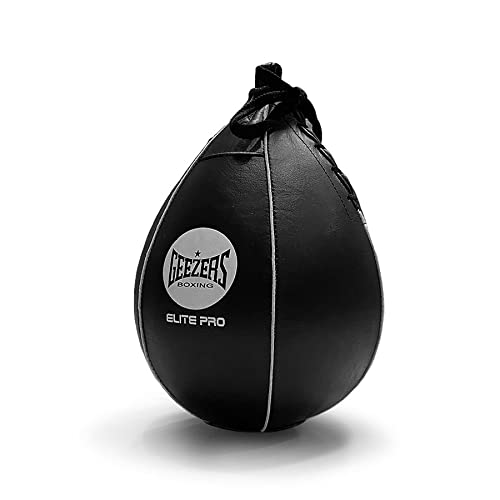 Geezers Boxing Elite Pro Speedball, Boxing Speed Bag for Training, Leather Punching Bag Speed Ball for Ceiling, Hanging Speed Balls (M, Black)