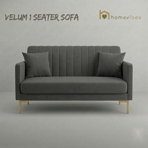 Image of Velum 3 Seater Sofa for Living Room & Office | Premium Fabric Upholstery | Solid Wood Frame | Comfortable Seating | 3 Years Warranty (Dark Grey, 2 Seater Sofa)