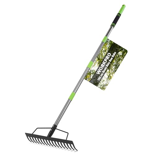 WORKPRO Râteau Robuste, Râteau Arceau 165 cm, Râteau de Jardin 17 Dents en Acier, Outil de Jardin avec Manche Réglable et Démontable, pour Ameublir le...