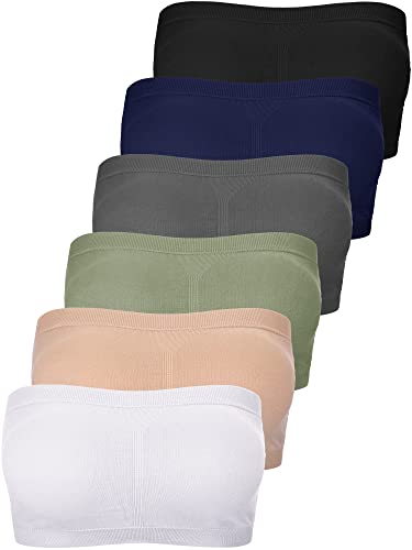 Bencailor 6 Pack Strapless Bra for Women, Padded Seamless Bandeau Bra with Support Wire Free Tube Top Non Slip Bralette