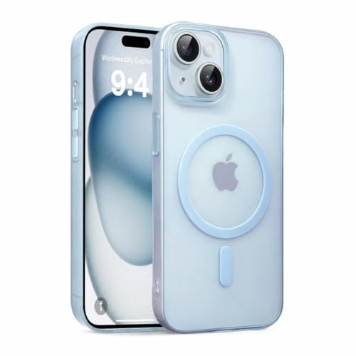Image of DIZORO Matte Case for iPhone 15 Plus Compatible with MagSafe, Camera Lens Full Protection, Shockproof Translucent Frosted TPU Soft Phone Cover, Anti-Fingerprint (Sky)