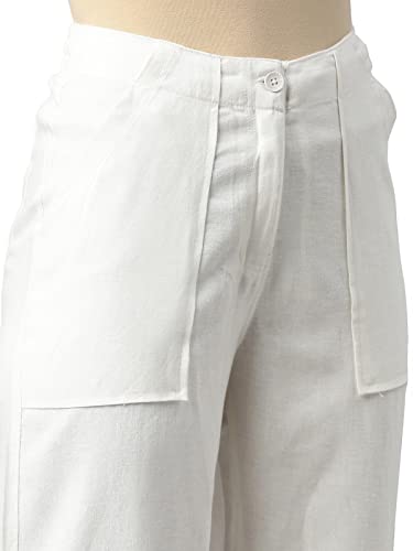 Image of GO COLORS Solid Linen Cargo Pants for Women | Full Length, Mid Rise, Side Pockets