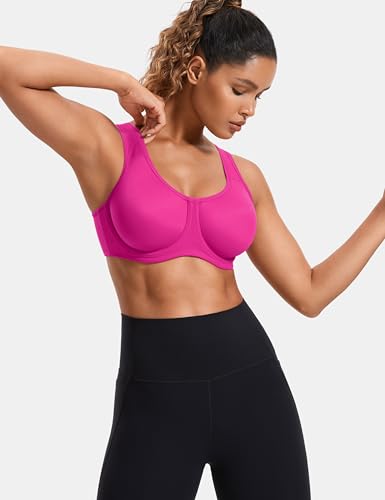 Image of SYROKAN Women's Max Control Underwire Sports Bra High Impact Plus Size with Adjustable Straps Unlined Bra