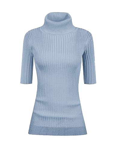 Image of v28 Women Turtleneck 1 /2 Half Sleeve Highly Stretchy Ribbed Knit Fitted Sweater
