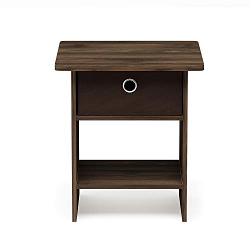 Image of Furinno Dario End Table / Side Table / Night Stand / Bedside Table with Bin Drawer, 1-Pack, Columbia Walnut /Dark Brown
