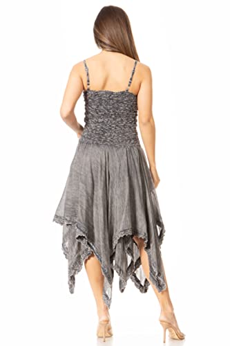 Image of Sakkas Ella Smocked Bodice Spaghetti Strap Double Layered Dress