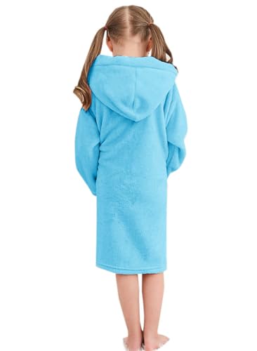 Image of Umeyda Girls Fleece Hooded Robes, Warm Printed Bath Robe for Kids Soft Fuzzy Bathrobe for Gifts