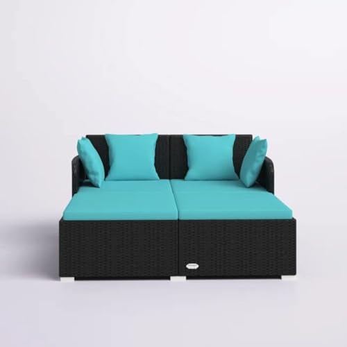 Image of BRISHI Outdoor /Pool Side /Garden /Balcony /Porch /Backyard /Terrace /Patio /Beach /Rectangular Sofa Sunbed Wicker and Rattan Daybed (Black /Blue)