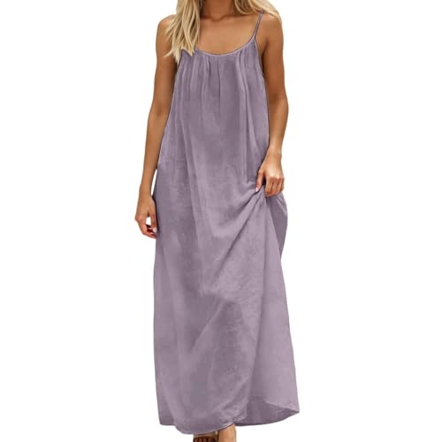 Image of HTHLVMD Backless Cami Dress Summer Dresses for Women 2026 Spaghetti Strap Dresses Womens Solid Color Backless Cami Dress