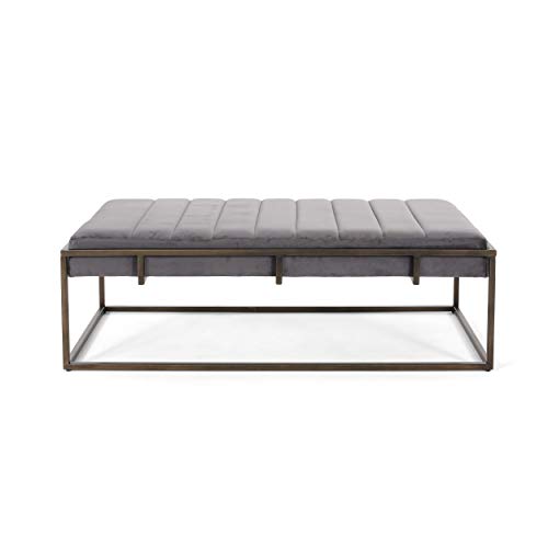 Great Deal Furniture Noble House Magdalene Glam Velvet Ottoman Bench in Gray