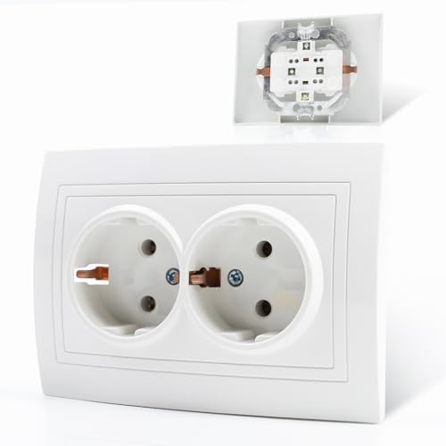 LumiGo Enchufe Doble de Pared, Enchufe Pared Doble, Enchufe de empotrar para el Hogar Oficina, Toma De Corriente Doble 16A, Blanco