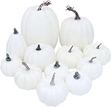 VEYLIN 12Pcs White Artificial Pumpkins, Mixed Size Fake Pumpkins for Halloween Thanksgiving Party Favors