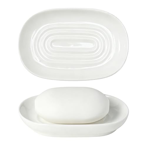 Cbrytacs White Ceramic Soap Dish/Tray for Bathroom Shower Kitchen
