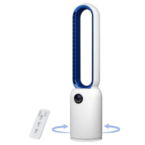 88cm/37 Inch Tower Fan with Remote & LED Display Silent Bladeless Fan with Max 50W Powerful DC Motor 24 Speeds 12H Timer 60 Oscillation Quiet Operation for Home Office & Living Room (White)
