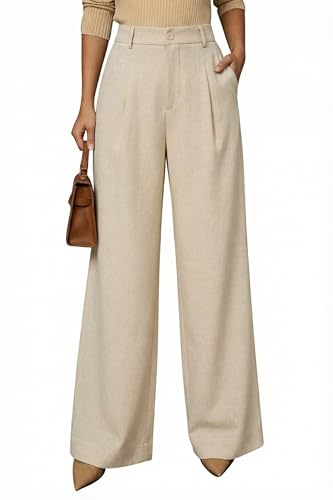 Arach&Cloz Women's Linen Wide Leg Work Dress Pants Business Casual Outfits - image 5