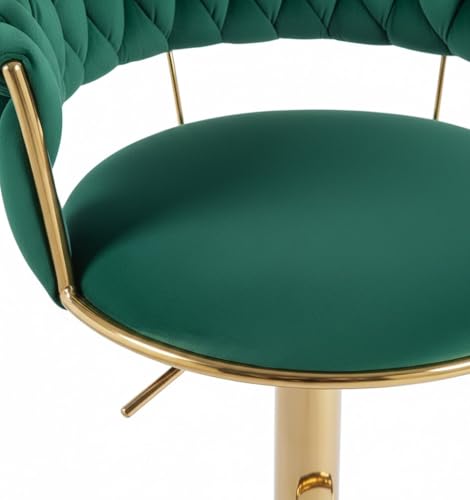 Image of Creative Green Velvet Bar Chair | Modern Adjustable Bar Stool for Home, Kitchen & Bar Use | Electroplated Metal Base | 1.87 Feet Seat Height | Tufted Design | Qty 1