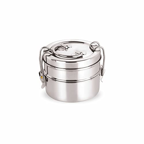neelam Stainless Steel Lunch Box/Tiffin with Locking Clip, 2-Tier Container, 800 ml, Hot & Cold Leak-Proof, Compact & Durable, Perfect for Office, School, Picnic and Travel, Silver