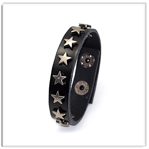 Xusamss Hip Hop Alloy Star Wristband Leather Cuff Bracelet,7.5inches3