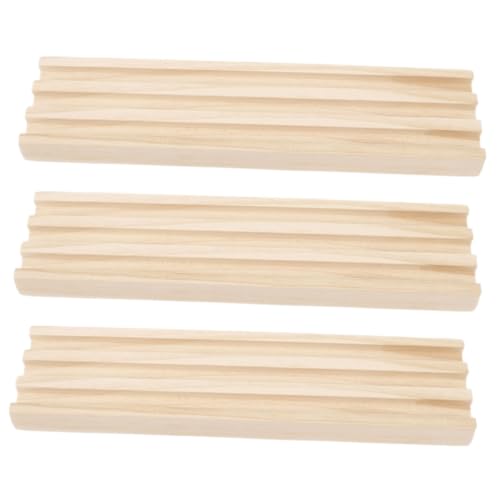 TOBBOMEY 3 Piezas Soporte de Madera para Domino Mexicano con Base Estable con Ranuras Múltiples para Fichas y Accesorio de Mesa para Domino Trenes