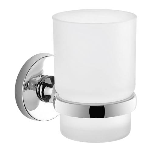 Gedy FELCE Plus Soporte Cepillo de Dientes, Porta Cepillo de Dientes de Pared, Cromo, Acero INOX y Cristal, Adhesivo, sin Taladro, 6,7 x 10,2 x 10