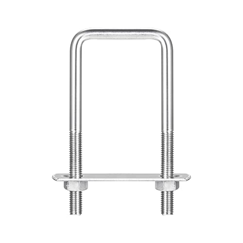 Image of uxcell Square U-Bolts, 2 Sets 47mm(1.85 inch) Inner Width 110mm Length M8 304 Stainless Steel U Clamp Bolt with Nuts and Plates, for Boat Trailer
