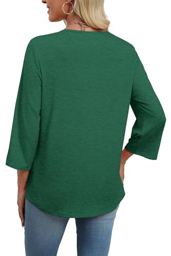Image of WIHOLL 3 /4 Length Sleeve Womens Tops Boho V Neck Lace Shirt Trendy Blouses Dressy Casual Vacation Clothes S-3XL