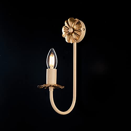 Aplique de pared de hierro forjado bon-356 clásico marfil y oro para comedor de 1 luz