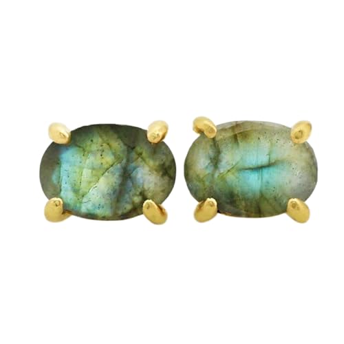 Puces d'oreilles en labradorite naturelle, le cadeau idéal en argent plaqué or