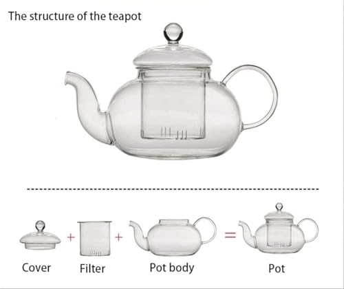 Image of ANKUL 800ml Glass Teapot with Infuser, Borosilicate Glass Tea Kettle for Loose Leaf Tea, Transparent Teapot with Glass Removable Infuser,Microwavable and Stovetop Safe (Ankul - 13)