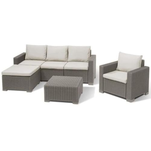 ALLIBERT by KETER Salon de Jardin - en resine Imitation rotin Tresse 5 Personnes - Moorea - Cappuccino