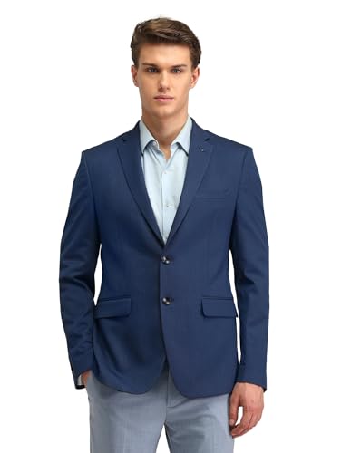 Image of Arrow Men's Blue Solid Notch Collar Long Sleeve Formal Polyester Slim Fit Blazer (ARAIBZ5016 Blue 46)